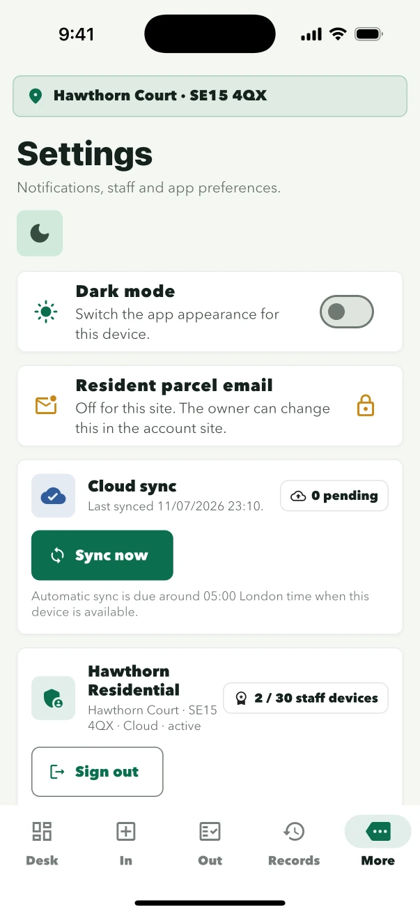 LobbyPost mobile settings and sync controls